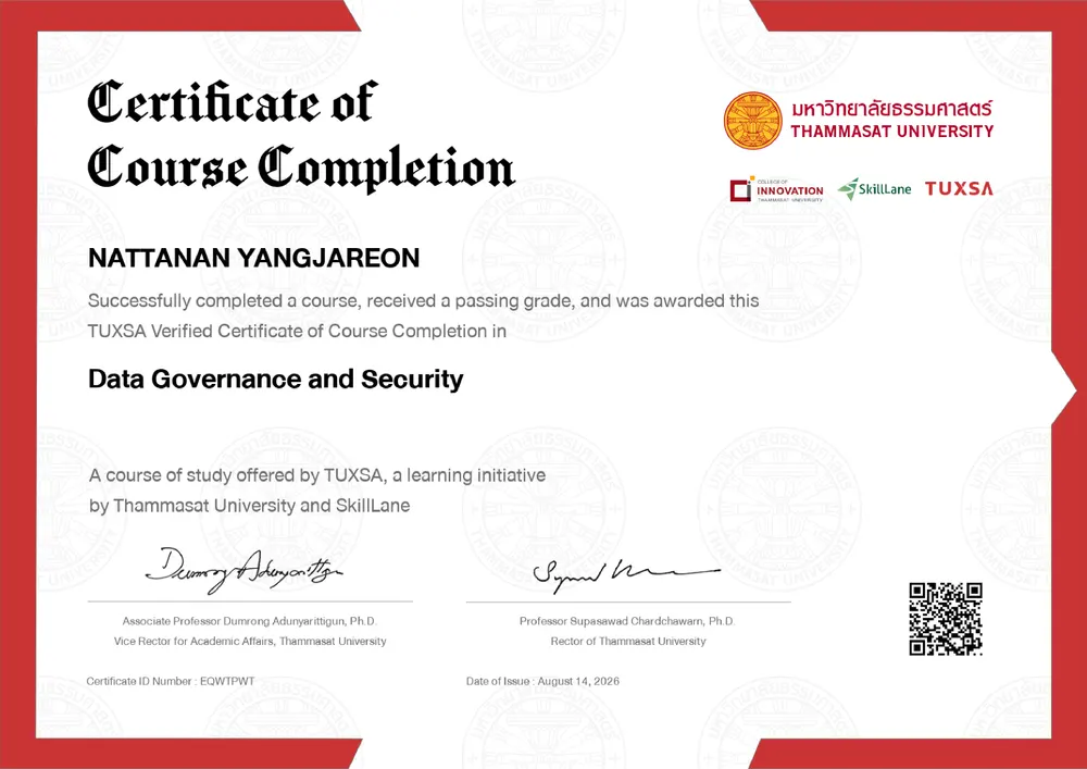 Data Governance and Security ธรรมาภิบาลข้อมูลและความปลอดภัย